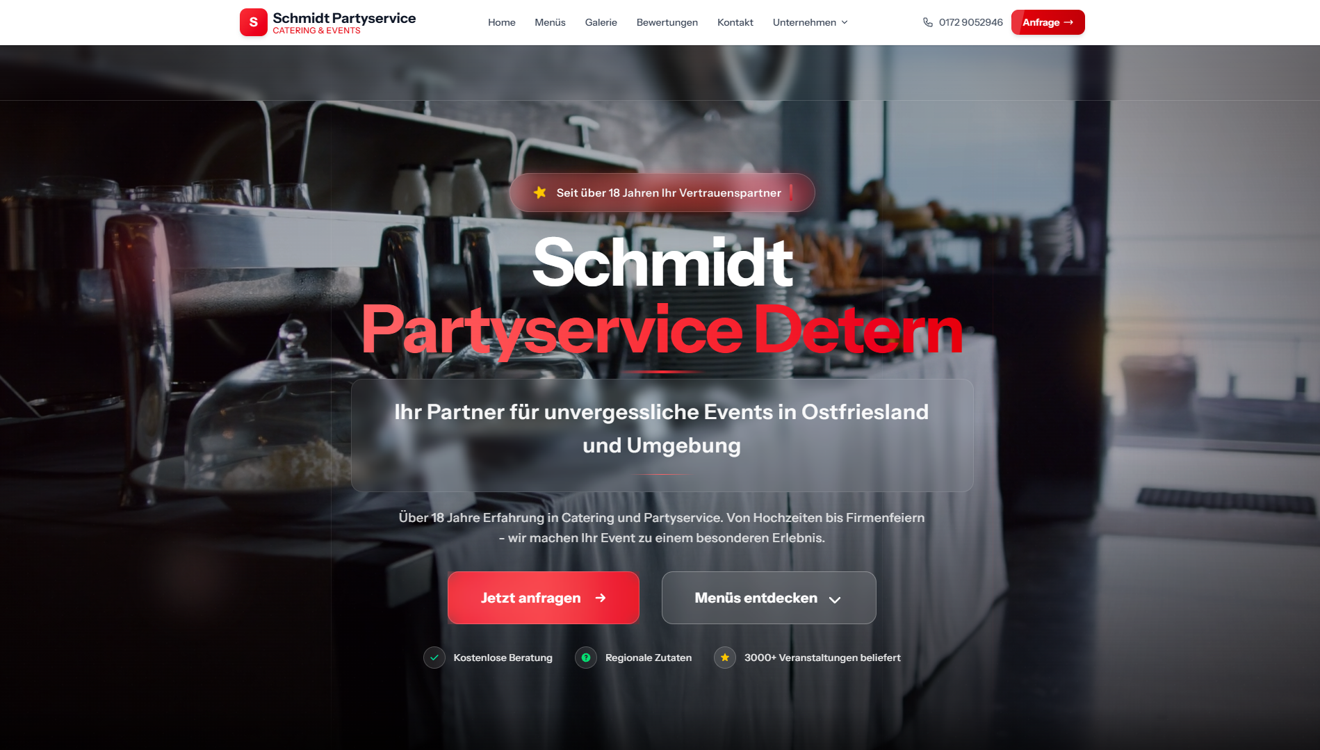 Screenshot of the Schmidt Partyservice website homepage